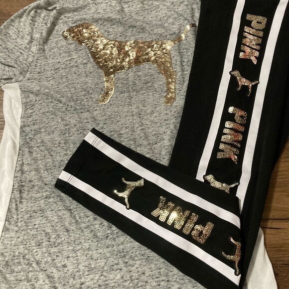 PINK VS BLING DOG TSHIRT / YOGA LEGGINGS OUTFIT SET S - Picture 6 of 10